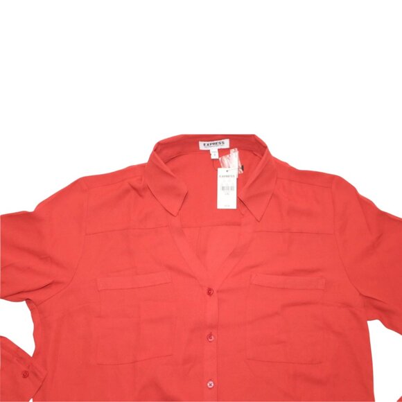 Express Women's Long Sleeve Button-up Red Shirt NWT Size L - Picture 2 of 4